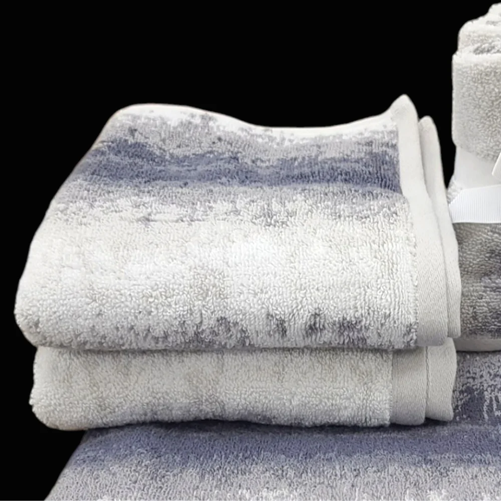 8pc COMMON THREAD 100% Zero Twist Cotton Bath Towel Set Grays / White New